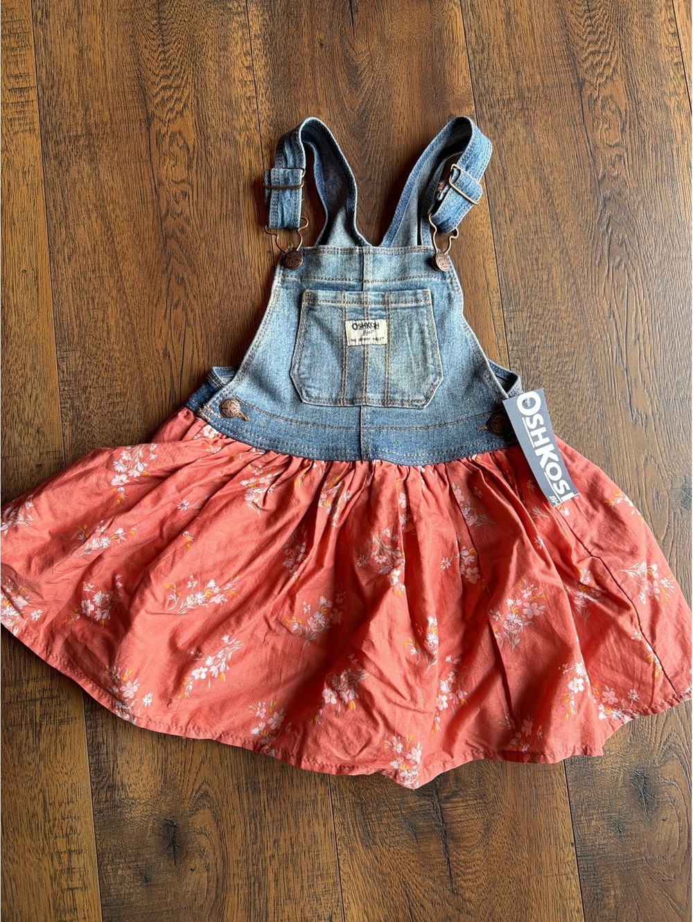 OshKosh B'gosh Girls 4T Denim and Floral Skirt Overall Dress